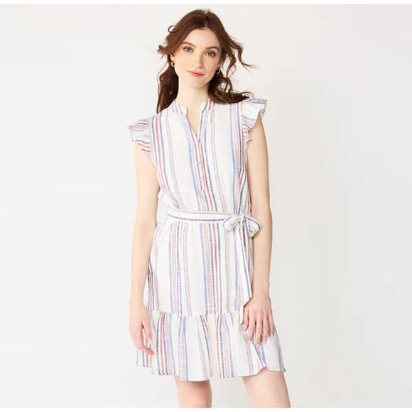 Draper James Striped Midi Dress - White and Blue - Picture 1 of 8